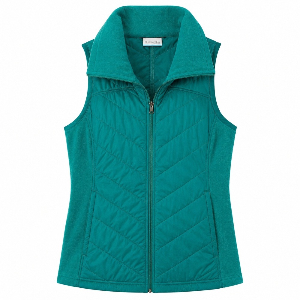 Columbia‎ Womens Teal Quilted Fleece Hybrid Full Zip Vest Green Large L